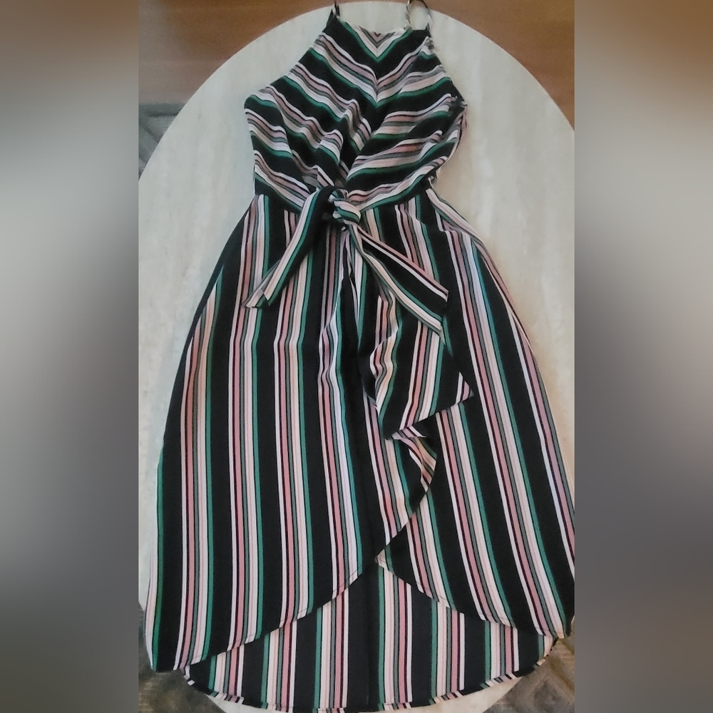 Striped Wrap Dress with Tie Waist